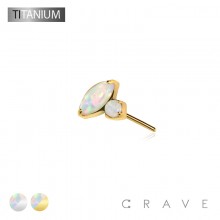 IMPLANT GRADE TITANIUM THREADLESS PUSH IN MARQUISE AND ROUND OPAL PAIR TOP PART